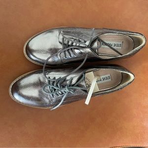 Steve Madden silver platform loafers